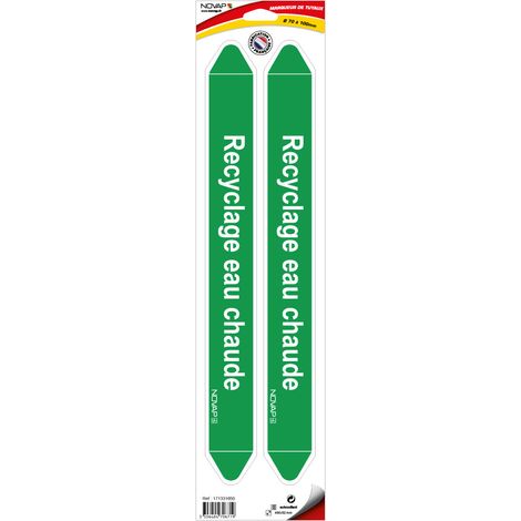 Planche de 2 marqueurs de tuyauterie 450 x 52 mm pour Ø 70 à 100 mm - Recyclage eau chaude - 4706719 (1/2)
