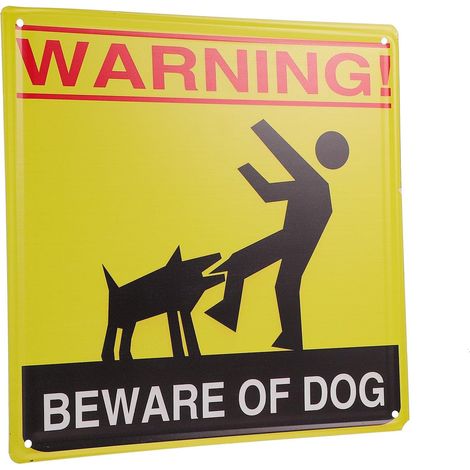 Hunde Schild aus Blech mit Vier Löchern Gelbes Vintage