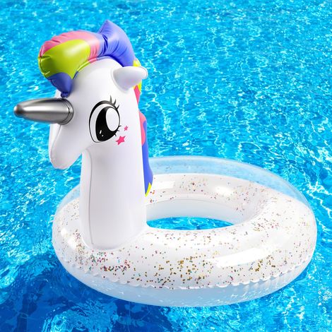 Bouée gonflable en forme de licorne à paillettes, pour les enfants à partir de 3 ans, pour la piscine et la plage, les fêtes aquatiques d'été.-AquaForge (1/5)