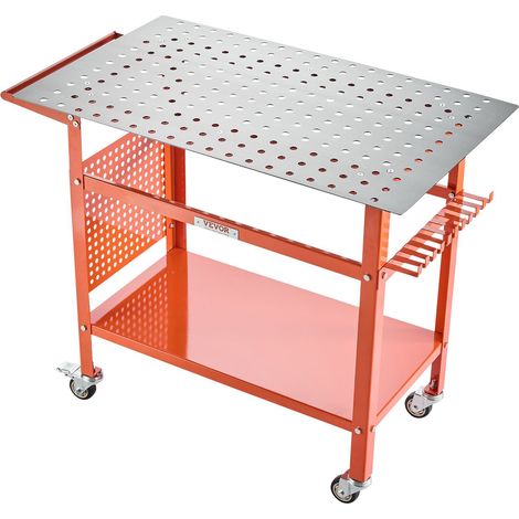 Table de soudage 40 x 24 avec capacité de 800 lbs, établi mobile en acier sur roulettes, rangement double couche et trous de (1/5)