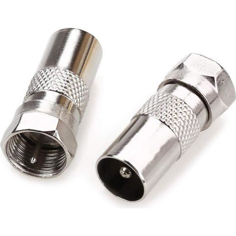 1 Adaptateur coaxial, Connecteur F mâle vers femelle, Nickelé, Antioxydation, Pour antenne TV et satellite (1/5)