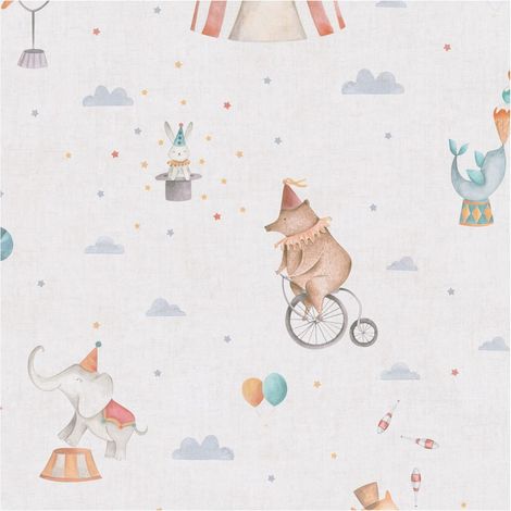 Papel pintado infantil Profhome 771481 papel pintado no tejido liso con dibujo de animales mate gris rojo naranja azul 5,33 m2