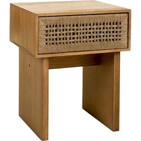 Table de nuit en bois et corde tressée style colonial brun - brun naturel bois et corde (1/5)