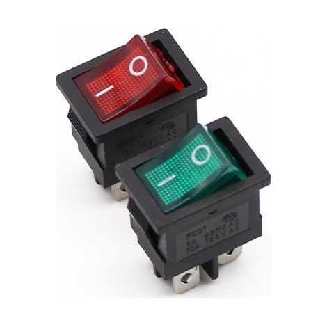 Hot-selling KCD1-104N rocker switch with indicator light, 4-pin copper pin, red and green. (1/4)