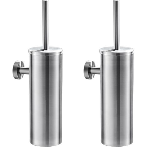 2X Escobilla de Baño con Soporte, Auralum Escobilla WC en Acero Inoxidable cepillado con Portaescobilla y Tapa, Limpieza WC 360º, Resistente a salpicaduras, Montaje en Pared