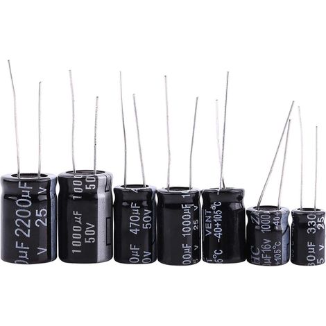 Condensateur électrolytique, Composants électroniques avec kit d'assortiment, Condensateur radial pour applications électroniques 125pcs 1uF  2200uF (1/5)