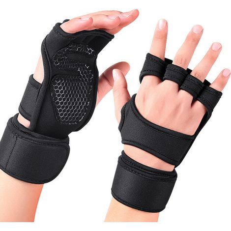 Gants d'entraînement ventilés avec bandes de poignet intégrées, paume anti-dérapante en silicone pour fitness et musculation - Hommes et Femmes (1/5)