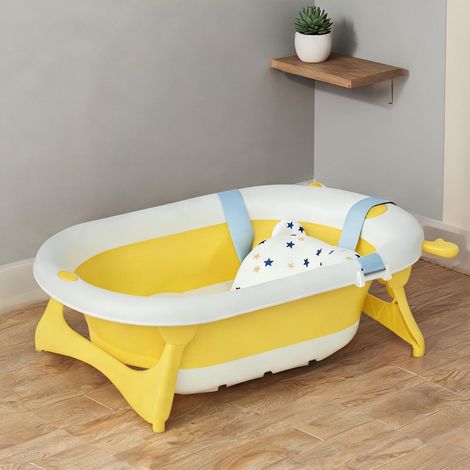 Baignoire bébé pliable jaune ergonomique 35 L avec bouchon (1/5)