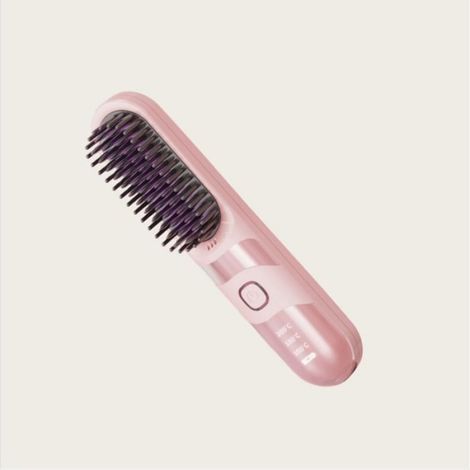 Brosse Lissante Sans Fil - Portable et Rechargeable avec Température Réglable pour Tous Types de Cheveux Rose (1/4)