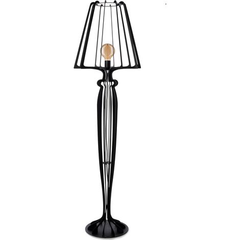 Lampada da terra Minerva Ø38x166 cm in ferro stile reticolato Design moderno con interruttore a pedale Attacco E27 Made in Italy Nera