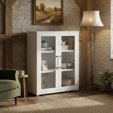 Dmora - Credenza Laureen, Buffet da soggiorno, Madia da salotto, Dispensa da cucina, 89x40 h113 cm, Bianco (1/5)
