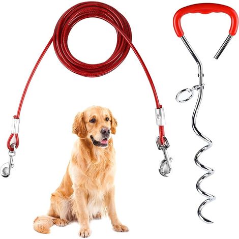 Piquet Ancrage Spirale Attache Longe Chien en Acier Inoxydable, Câble d'attache pour Chien 6m, Piquet d'Amarrage pour Le Cour, Le Camping, Les Parcs (1/5)