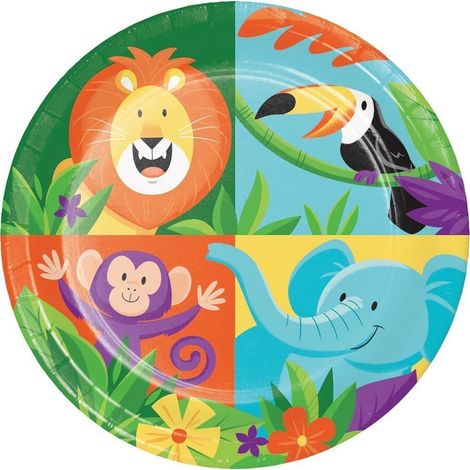 Assiette jetable dessert Animaux de la Jungle x8 - Anniversary House