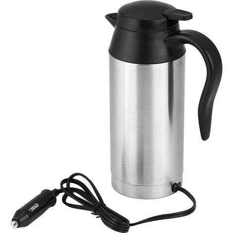 Bouilloire de Voyage Électrique Portable en Acier Inoxydable 750ml, Allume Cigare de Voiture de 12V, Bouilloire Chauffante Tasse de Voyage Électrique avec Bande de Caoutchou (1/5)