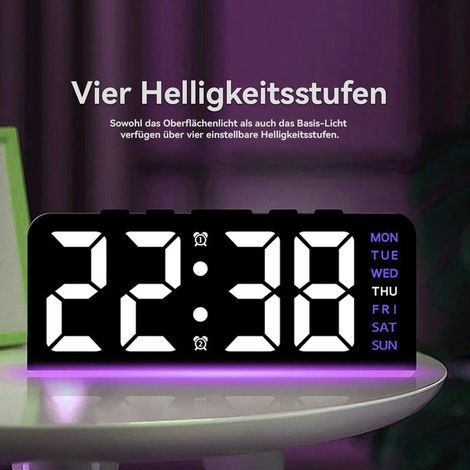Multifunktionaler LED-Wecker – Farbwechselndes Nachtlicht, 12-/24-Stunden-Anzeige, Datum, Temperatur, Alarm