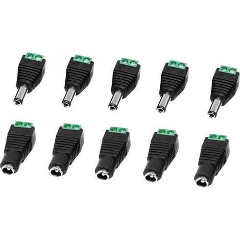 Lot de 5 Paires de connecteurs d'alimentation CC 5,5 mm x 2,1 mm, borniers à vis mâles/Femelles 12 V, Adaptateur Prise/fiche CC pour caméra de sécurité CCTV, Ruban LED, routeur (1/5)