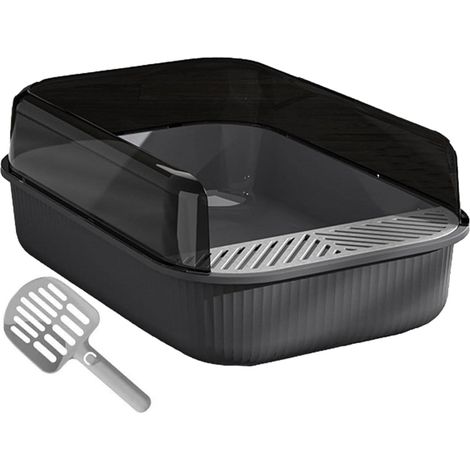 Bac à Litière pour Chat XXL Esthétique 51x35x19 cm I Semi Ouverte - Anti-éclaboussure - Pelle de Nettoyage Inclus (Noir Sidéral)