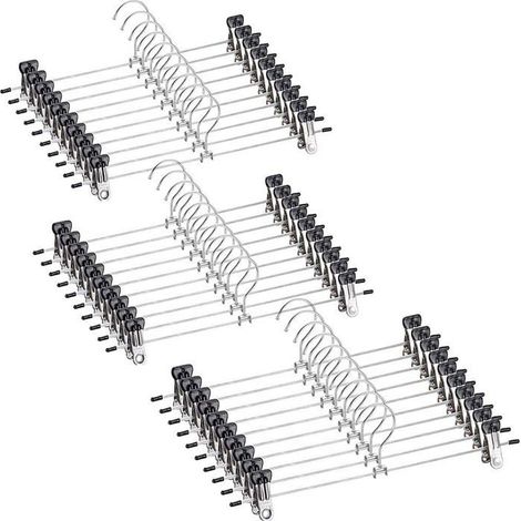 Cintres Métal avec Clips Ajustables – Cintres pour pantalon et jupe, anti-rides, gain de place, paquet de 30. (1/4)