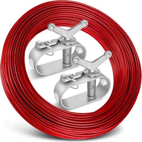 Kit câble et treuil – 2 treuils + 30 mètres de câble en acier plastifié rouge pour la protection hivernale des piscines souterraines. (1/5)