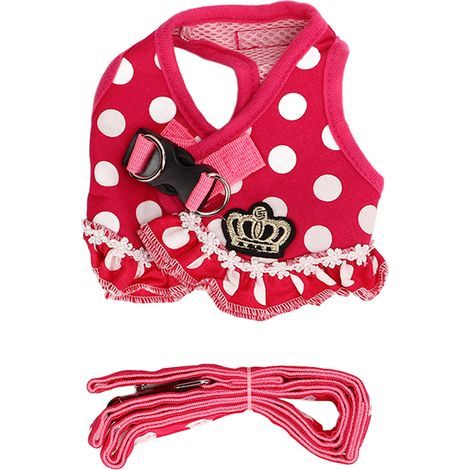 Secure puppy harness, polka dot design - Adjustable, breathable and escape-proof - For walks and training - Size XL - Pink (1/5)