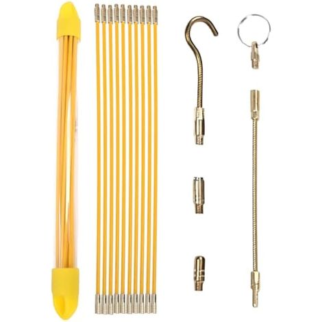 Tire fil Electriques 33cm x 10 Pièces: Jeu de Baguettes Fibre de Verre, Kit Rétractable D’installation pour Cable en Boîtier Plastique (Jaune) (1/5)