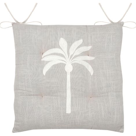 Galette de chaise brodée motif palmier Gris 38x38 cm