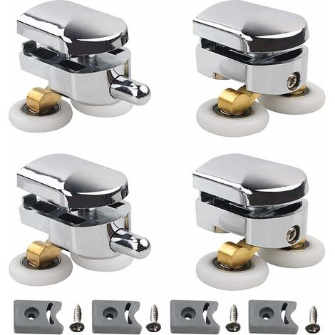 Roulettes doubles - pour porte de douche coulissante avec bloc anticollision et fixations salle de bain 2 roues en alliage de zinc diamètre 23 mm avec bloc anticollision et fixations lilaris Set de 4 (1/5)