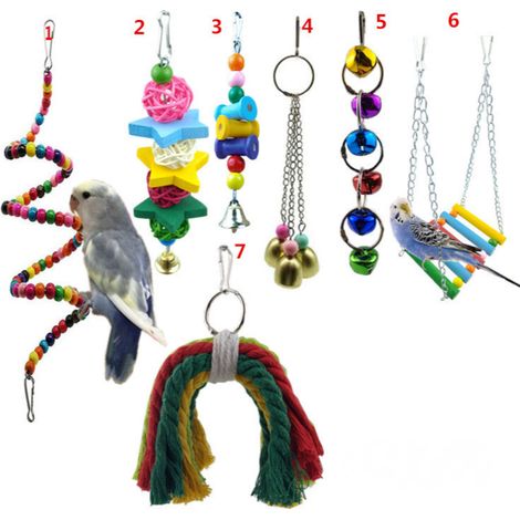 Jouets pour perroquets - Lot de 7, accessoires de cage à mâcher pour perroquets (1/2)