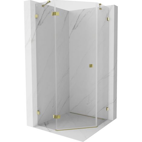 Mexen Lunar fünfeckige Duschkabine, links öffnend, 100 x 100 cm, transparent, gold - 831-100L-100P-50-00-L (1/5)