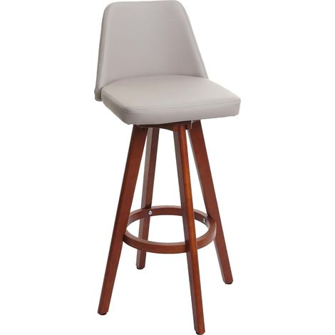 Taburete de bar silla alta en sintético color topo giratorio patas madera oscura 040005279