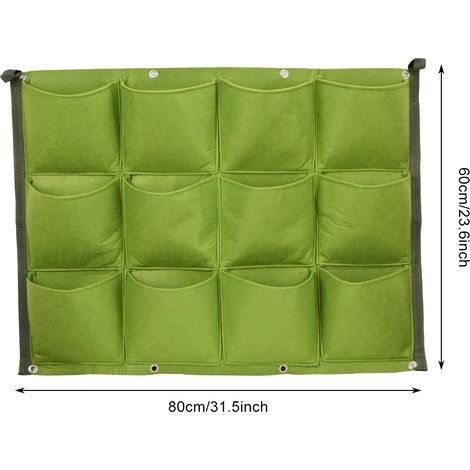 Vertikaler Filz-Pflanzbeutel mit 12 Fächern für Außenwände – 60 x 80 cm, Grün, für Gartenarbeit, Kräuter und Blumen (1/5)