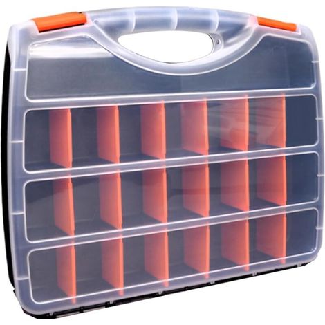 Transparente Werkzeugaufbewahrungsboxen mit verstellbaren Fächern, sicheren Verschlüssen und einem ergonomischen Griff für Hardware-Zubehör (38,0 x 20,5 x 18,0 cm) (1/4)