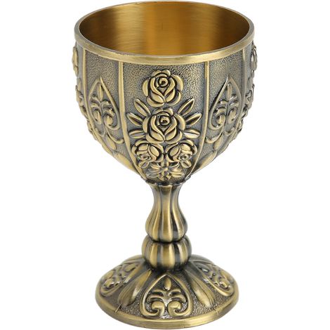Verre à vin en métal embossé à motif vintage, détails raffinés, cadeau de décoration, couleur bronze (1/5)