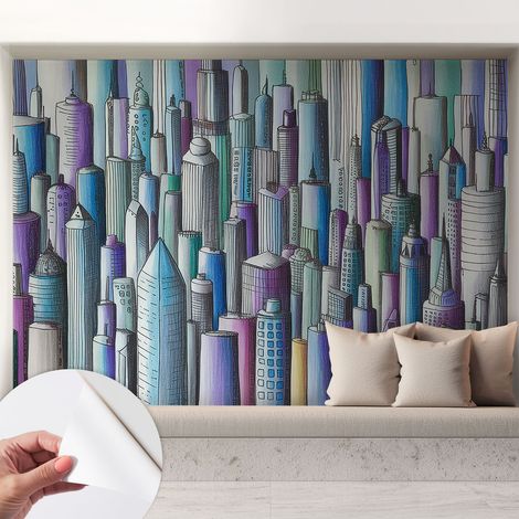 Papier peint autocollant adhésif avec imprimé motifs uniques apparence moderne Gratte-ciel urbains 208x146 cm (1/5)