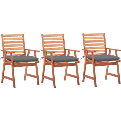 Lot de 3 Chaises de salle à manger de jardin - Chaises à dîner de jardin avec coussins Acacia massif BV339296 - BonneVie (1/5)