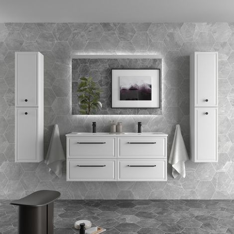 Mueble de Baño RUNA 120cm Blanco Mate 4 cajones Lavabo 2 pozas Porcelana (1/5)