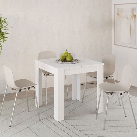 Mesa Fija Trosa, 4 Plazas, Tablero Efecto Listonado, Forma Cuadrada, 80x80x76h cm Blanco Mate (1/5)