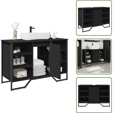 Armario de baño negro - vidaXL Armario de lavabo de baño madera ingeniería negro 91x35x60 cm - Armario de baño con madera de ingeniería