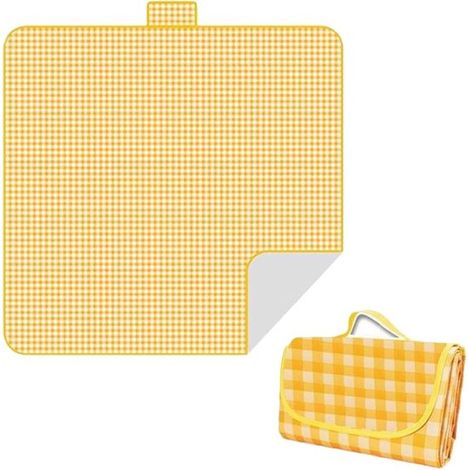 Couverture de pique-nique imperméable 200 x 200 cm, pliable, pour 5 à 6 personnes, légère et portable, idéale pour le parc, la plage et le camping, jaune. (1/5)