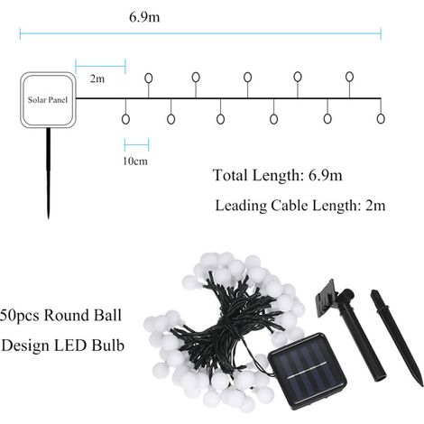 Tomshine Solarbetriebene 50-LED-Lichterkette, IP44 wasserdicht, Hängende Lichterkugel-Dekorationslampe für Wohnzimmer und Partys - Crezuo