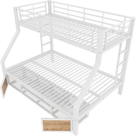 Lit superposé 90 x 200 cm, 140 x 200 cm, lit pour enfant, avec meuble à chaussures, compartiments de rangement, barrière de sécurité, échelle, certifié EN747, sans matelas, blanc