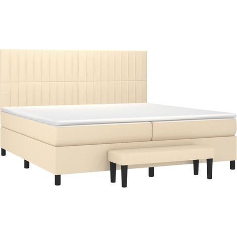 vidaXL Sommier à lattes de lit avec matelas Crème 200x200 cm Tissu (1/5)
