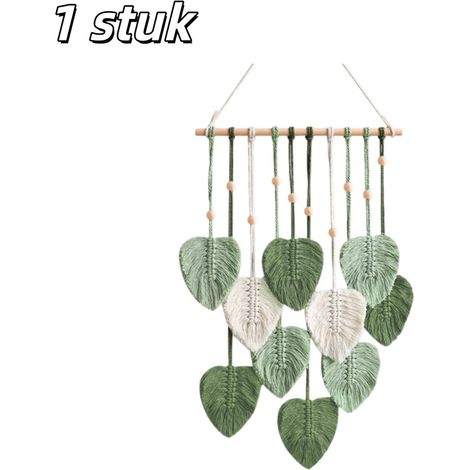 Tapisserie murale tissée 1 pièce 40 × 80 cm avec pompons et motifs de feuilles style bohème décoration murale pour chambre d’enfant chambre et salon vert (1/5)
