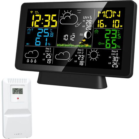 Intelligente WLAN-Wetterstation mit Farbdisplay, Außensensor und Alarm