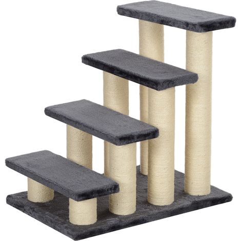 Escalier pour chat , escalier pour animaux de compagnie à 4 marches, 59 cm de hauteur, rampe d'accès pour chats de toutes tailles, aide à l'accès au lit, canapé, fauteuil, gris