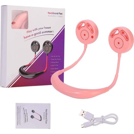 Mini ventilador de cuello USB portátil, banda suave para el cuello para el rostro, aromaterapia, deportes al aire libre, gimnasio, viajes, oficina, rosa, 17,603,5020,40 cm (1/5)