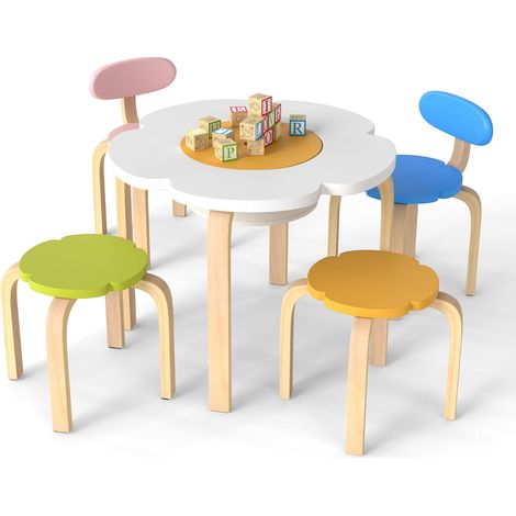 Set da tavolo per bambini a forma di fiore 60 x 60 x 45 cm spazio di archiviazione sicuro sedie comode design colorato realizzato in compensato multicolore 200017816