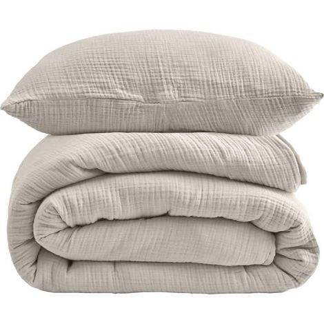 Musselin Bettwäsche 155x200 cm mit Kissenbezug 80x80 Beige Grau 2tlg.