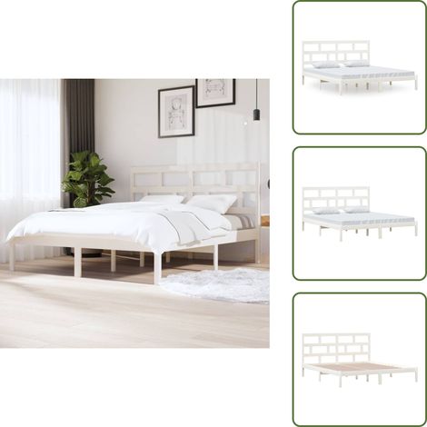 Massivholzbett Weiß 180x200 cm - Holzbett - Doppelbett - Massives Kiefernholz - Weißes Bett - Lattenrost (1/5)