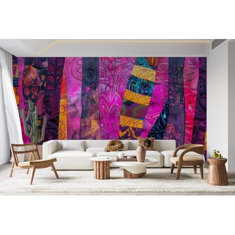 Papier peint graffiti - motifs abstraits vert et violet - 150 x 250 cm (1/2)